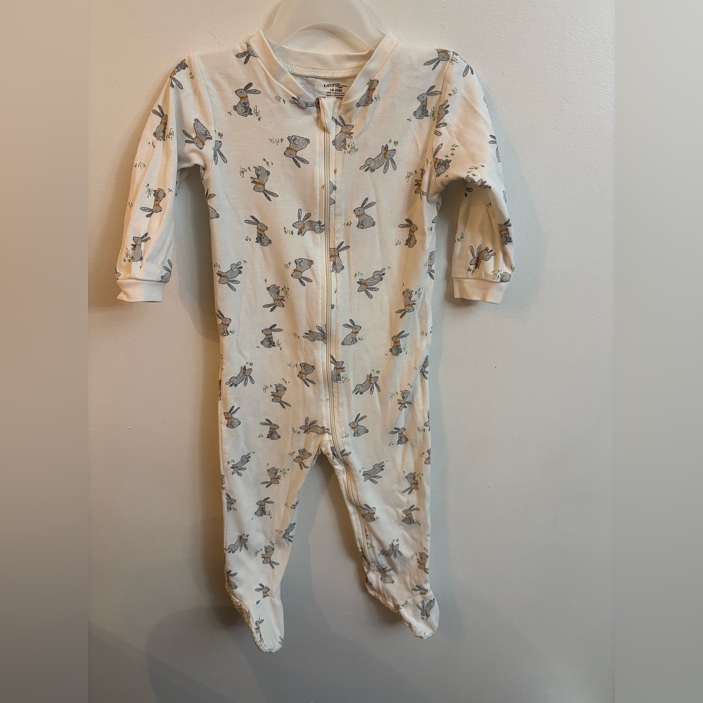 George Cream Footed One-Piece with Gray and Tan Bunny Print 18-24 months